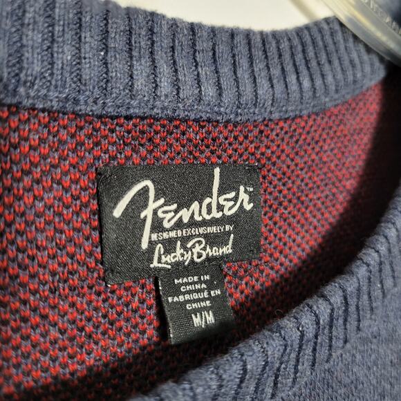 Fender Guitar Lucky Brand Logo Sweatshirt Medium Sweater Men's Blue Long Sleeve - Picture 7 of 10